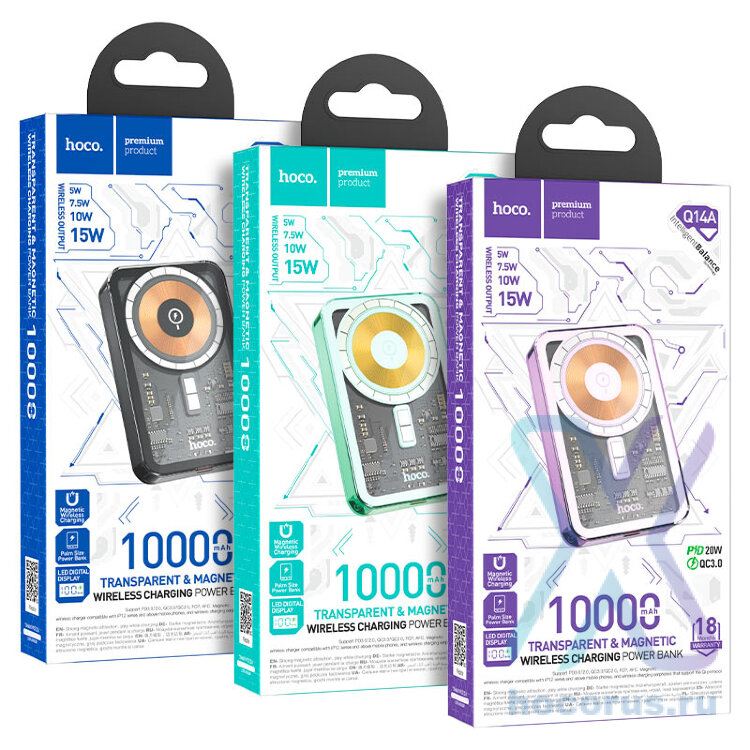 Внешний аккумулятор HOCO Q14A с беспроводной зарядкой Ice Crystal PD20W magnetic fast charging power bank(10000mAh) оптом