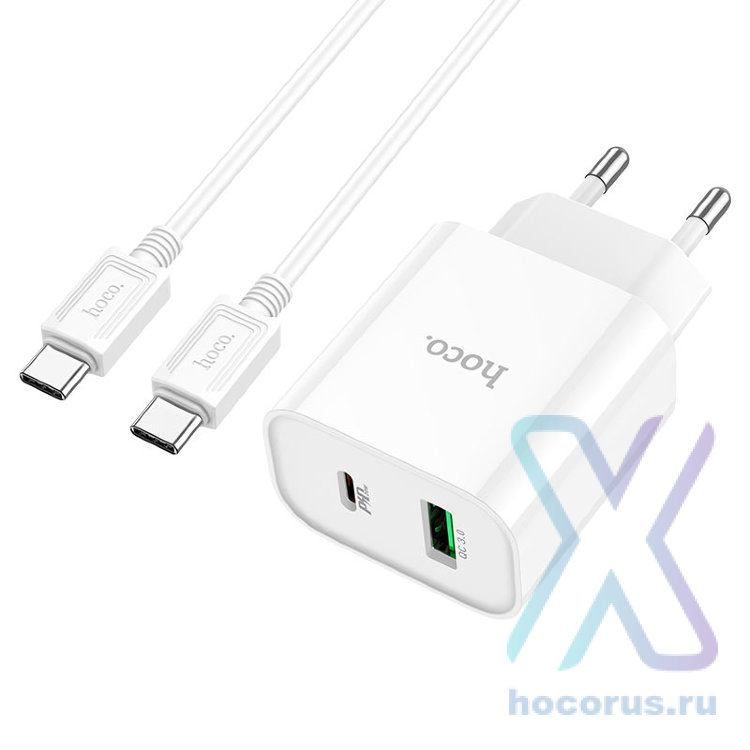СЗУ HOCO C80A Plus PD20W+QC3.0 + Кабель Type-C-Type-C White оптом