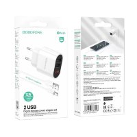 Зарядное устройство BOROFONE BA63A 2USB дисплей + кабель Type-C White