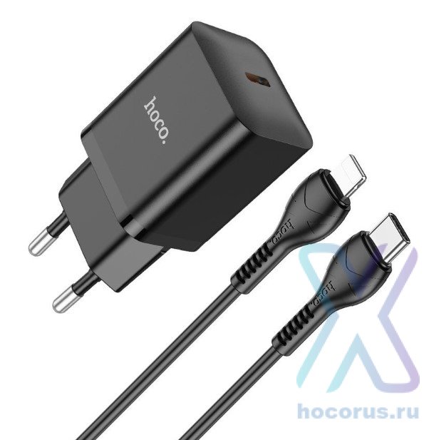 Зарядное устройство HOCO N27 Innovative USB-C + Кабель Type-C-Lightning, 20W, черный 6931474783462 (МСК) оптом