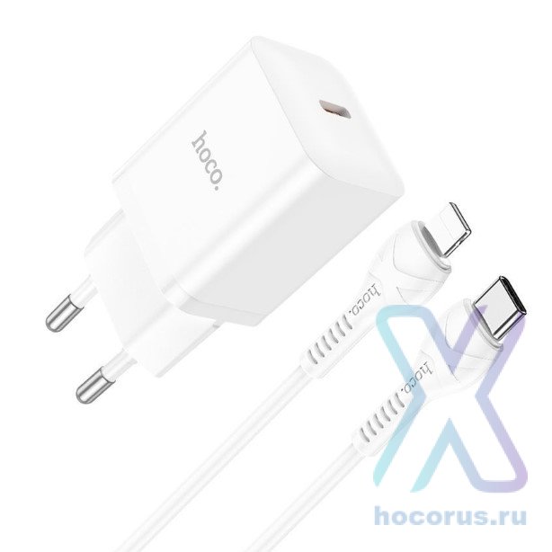 Зарядное устройство HOCO N27 Innovative USB-C + Кабель Type-C-Lightning, 20W, белый 6931474783479 (МСК) оптом