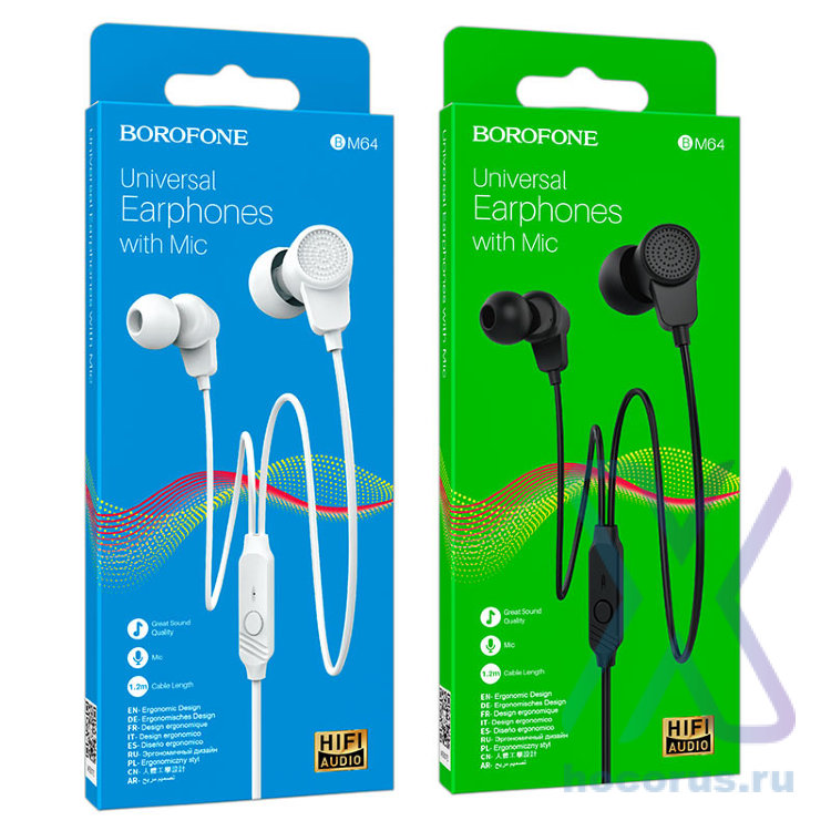 Проводные наушники BOROFONE BM64 Goalant, Jack 3.5mm, 1.2 м, белый, контроллер с микрофоном 6931474752802 (МСК) оптом