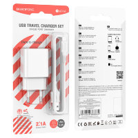 Зарядное устройство BOROFONE BA74A Aspirer USB + Кабель MicroUSB, 2.1A, белый 6974443388664 (МСК)