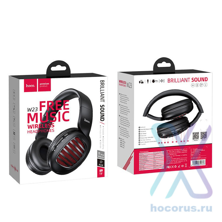 Беспроводные наушники HOCO W23 Brilliant sound, Bluetooth, 300 мАч, черный, AUX/TF, контроллер, микрофон 6931474709608 (МСК) оптом