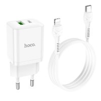 Зарядное устройство HOCO N28 Founder USB+USB-C + Кабель Type-C-Lightning, 3A, белый 6931474783530 (МСК)