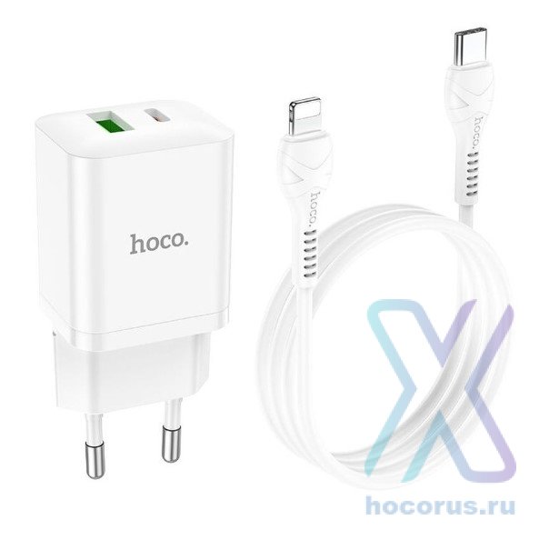 Зарядное устройство HOCO N28 Founder USB+USB-C + Кабель Type-C-Lightning, 3A, белый 6931474783530 (МСК) оптом