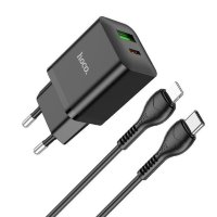 Зарядное устройство HOCO N28 Founder USB+USB-C + Кабель Type-C-Lightning, 3A, черный 6931474783523 (МСК)