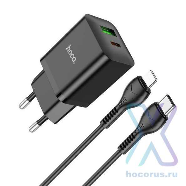 Зарядное устройство HOCO N28 Founder USB+USB-C + Кабель Type-C-Lightning, 3A, черный 6931474783523 (МСК) оптом