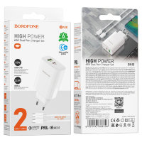 Зарядное устройство BOROFONE BN10 Sunlight USB+Type-C + Кабель Type-C-Type-C, 65W, белый 6974443388206 (МСК)