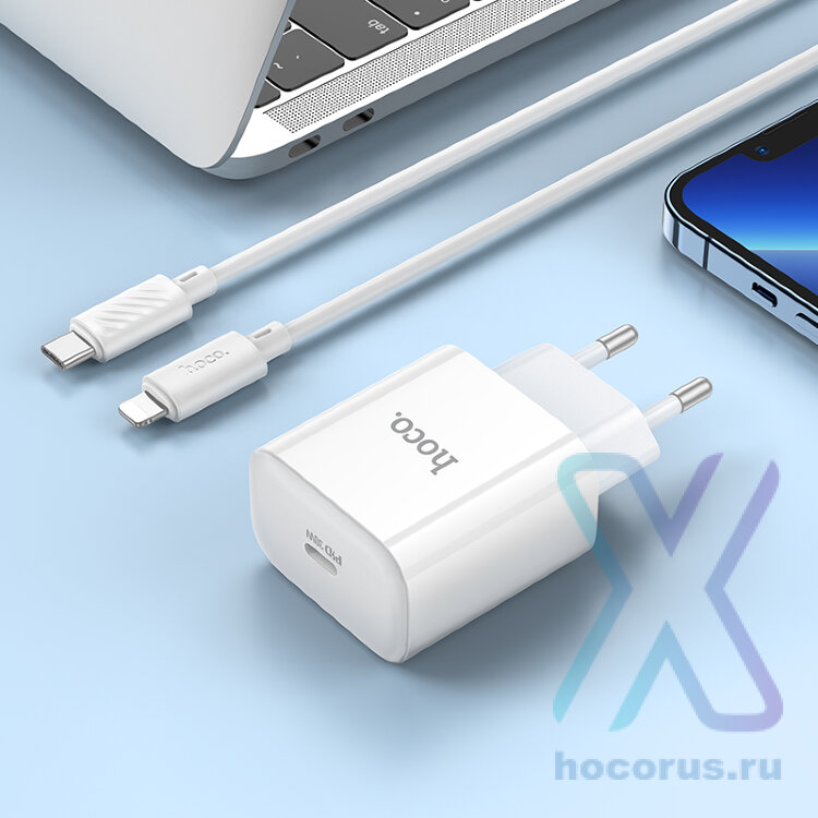 Зарядное устройство HOCO C76A Pro Majestic USB-C + Кабель Type-C/Lightning, PD30W, белый 6942007616317 (МСК) оптом