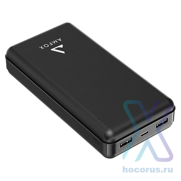 Power Bank AMFOX APB-520, 20000 mAh, Li-Pol, 2,4A вх/вых, USBx2, Type-C, черное оптом