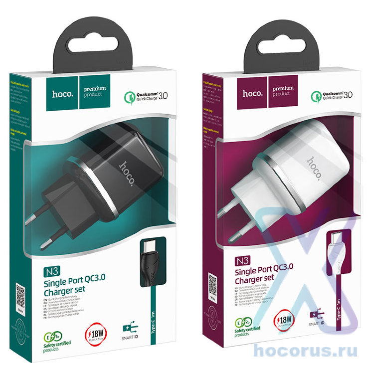 Зарядное устройство HOCO N3 Special USB + Кабель USB-Type-C, 3A, черный 6931474729385 (МСК) оптом