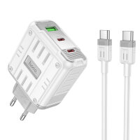 Зарядное устройство HOCO C139A Rock USB+2*USB-C + Кабель Type-C-Type-C, PD65W, белый 6942007627399 (МСК)