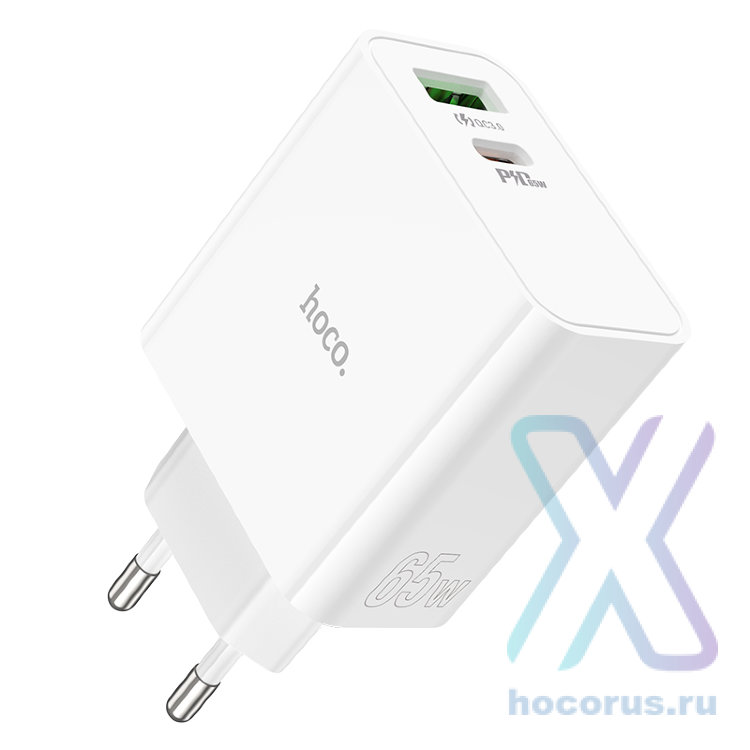 Зарядное устройство HOCO C113A Awesome USB+Type-C, PD65W GaN, белый 6931474790910 (МСК) оптом
