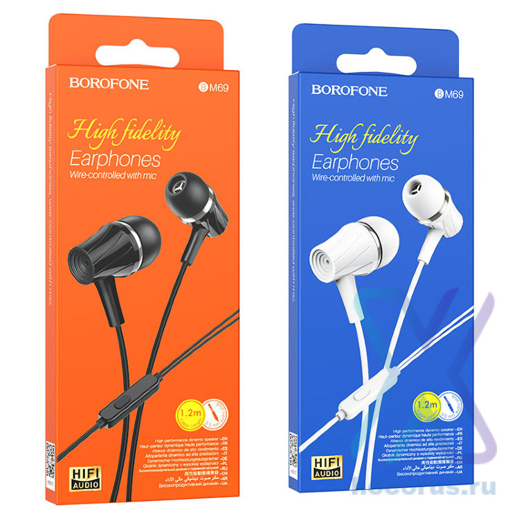 Проводные наушники BOROFONE BM69 Universal, Jack 3.5mm, 1.2 м, черный, контроллер с микрофоном 6974443384352 (МСК) оптом