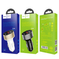 Автомобильное зарядное устройство HOCO Z26 high praise, 2*USB, 2.1A, 10.5 Вт, черный, дисплей 6957531076605 (МСК)