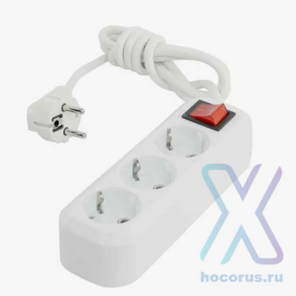 Сетевой фильтр 16А, 3500 Вт, 3 гнезда, без з/ш, с з/к, ПВС 3x1.0, 1,8 м, белый (SBSP-3-18-W) оптом