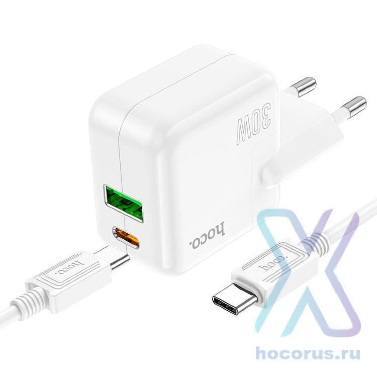 Зарядное устройство HOCO C111A Lucky dual-port PD30W+QC3.0 charger set(Type-C to Type-C)(EU) оптом