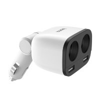 Автомобильное зарядное устройство HOCO Z28 Power Ocean, 2*USB+2*прикуриватель, 3.1A, 2*80 Вт, белый, дисплей 6957531091967 (МСК)