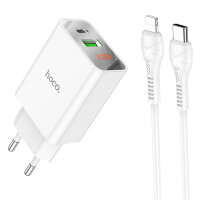 Зарядное устройство HOCO C100A USB+Type-C + Кабель Type-C-Lightning, 20W, белый 6931474769817 (МСК)