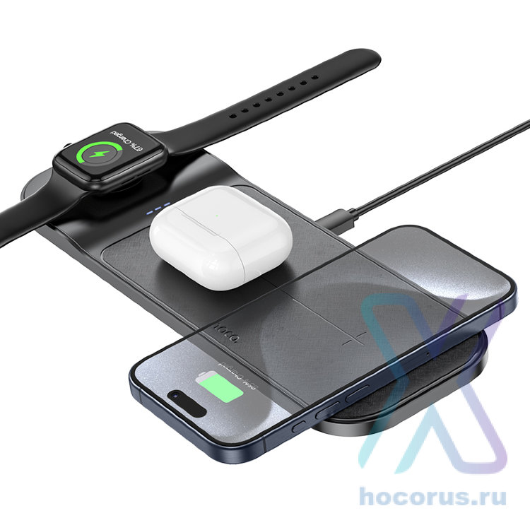 Беспроводное зарядное устройство HOCO CQ5 Step 3-in-1, черный 6942007612005 (МСК) оптом