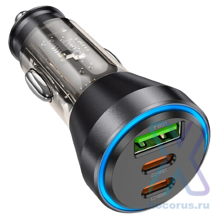 Зарядное устройство HOCO NZ12D Lucky PD60W(2C1A) car charger transparent black оптом