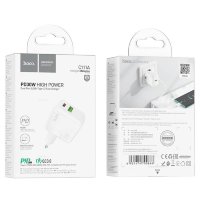 Зарядное устройство HOCO C111A Lucky dual-port PD30W+QC3.0 charger set(C to iP)(EU) - white