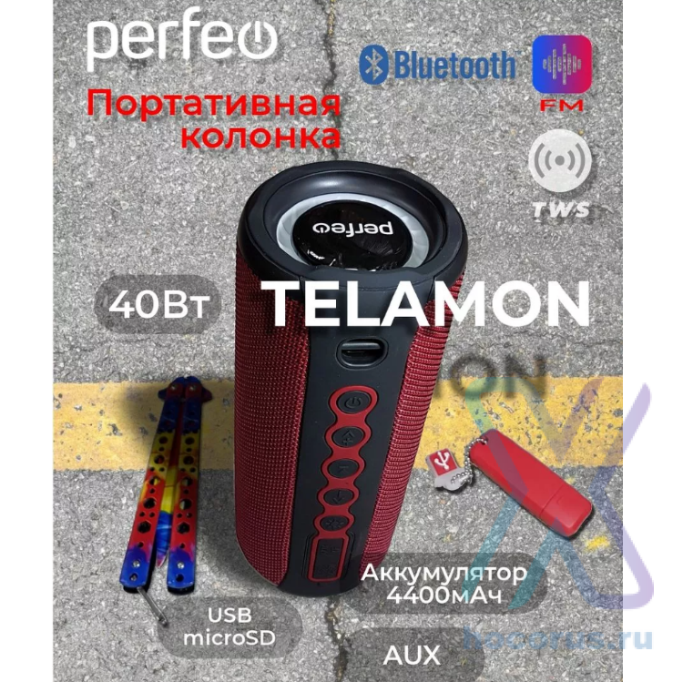 Портативная колонка  Perfeo TELAMON 40Wt FM, MP3 USB|TF, AUX, TWS, LED, HF красный оптом