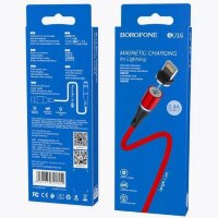 Кабель Borofone BU16 USB-Lightning 2.4А 1.2м магнитный Nylon Red