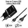 Зарядное устройство HOCO C12 Smart 2*USB + Кабель USB-Micro, 2.4A, черный 6957531064114 (МСК) оптом