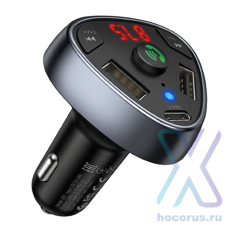 FM - Трансмиттер HOCO E51 Road treasure, 2*USB+USB-C, 3.1A, 18 Вт, черный, Bluetooth//TF 6931474730350 (МСК) оптом