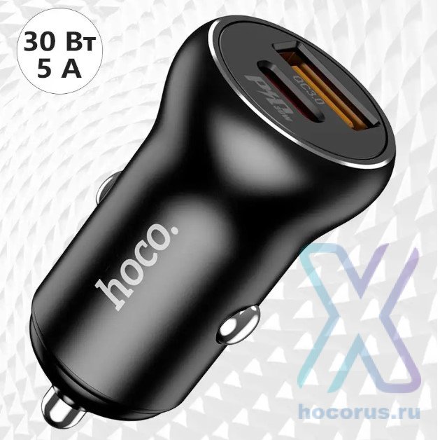 Автомобильное зарядное устройство HOCO NZ5 Smooth road, USB+Type-C, 30 Вт, черный 6931474757364 (МСК) оптом