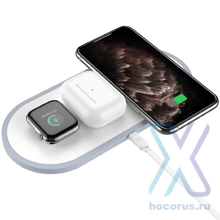 Беспроводное зарядное устройство HOCO CW24 Handsome 3-in-1 + Кабель Type-C, 5Вт/7,5Вт/10Вт, белый, с кабелем X5 6931474724588 (МСК) оптом