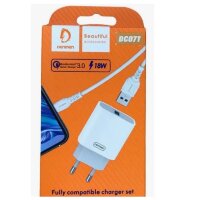 СЗУ DENMEN DC07T 18W QC3.0 3A USB + кабель Type-C White