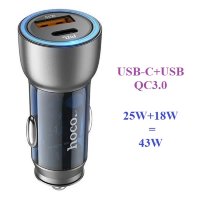 Автомобильное зарядное устройство HOCO NZ8 Sprinter, USB+Type-C, 43W, синий 6931474782717 (МСК)