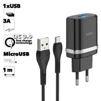 Зарядное устройство HOCO C12Q Smart USB + Кабель USB-Micro, 3A, черный, 18W 6931474716279 (МСК)