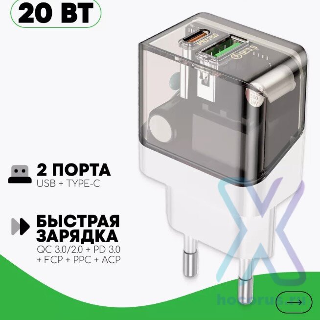 Зарядное устройство BOROFONE BA80A Scenery PD20W+QC3.0 charger(EU) transparent black оптом