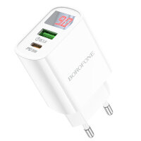 Зарядное устройство Borofone BA78A Golden grid dual-port PD20W+QC3.0 charger with digital display(EU)