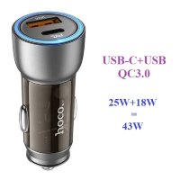 Автомобильное зарядное устройство HOCO NZ8 Sprinter, USB+Type-C, 43W, карий 6931474782700 (МСК)