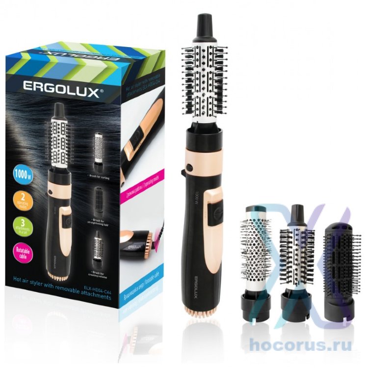 Фен-расческа с 3 насадками ERGOLUX ELX-HD04-C64 1000W 220-240V черный/золото 81729 оптом