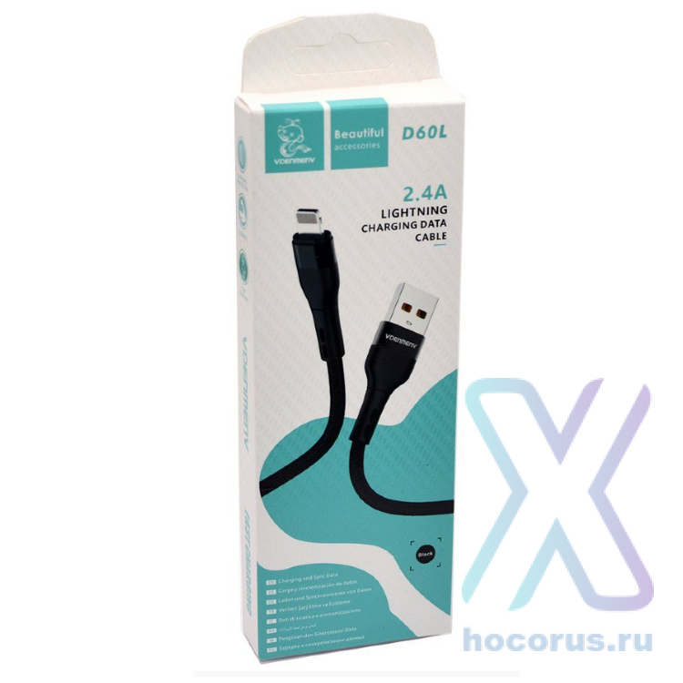 Кабель DENMEN D60L USB-Lightning 2.4A 1м Nylon Black оптом