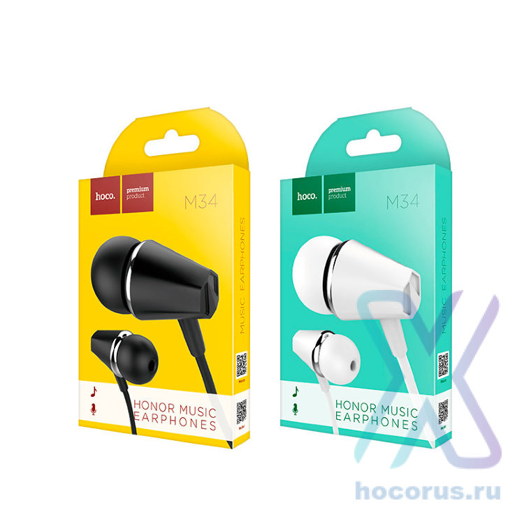 Проводные наушники HOCO M34 honor, Jack 3.5mm, 1.2 м, черный, контроллер с микрофоном 6957531078456 (МСК) оптом