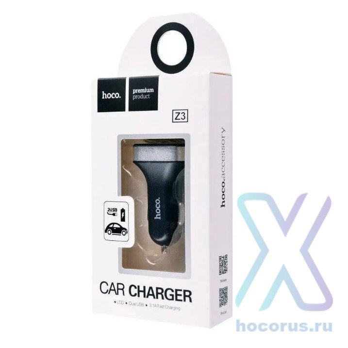 Автомобильное зарядное устройство HOCO Z3 2USB, 2*USB, 3.1A, черный, дисплей 6957531057710 (МСК) оптом