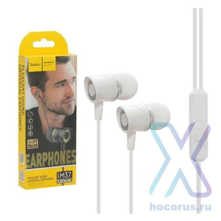 Проводные наушники HOCO M37 pleasant, Jack 3.5mm, 1.2 м, белый, контроллер с микрофоном 6957531078739 (МСК) оптом