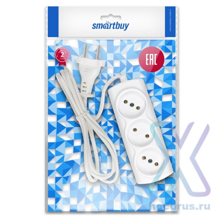 Удлинитель Smartbuy, 3 гнезда 1,5 метра 6А/1,35кВт без заземления 2х0,75 (SBE-10-3-1,5-F) оптом