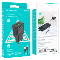 Зарядное устройство BOROFONE BA59A 3A USB + кабель Type-C Black быстрая зарядка