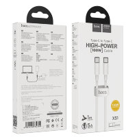 Кабель Type-C - Type-C HOCO X51, PD, 100W, 1м, 5A, пластик, белый (22/220)