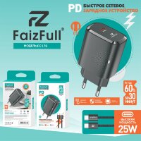 (МСК) CЗУ + кабель C-C FaizFull FC170 USB-A 35W, USB-C 25W  (Нейлоновый кабель) R54048 