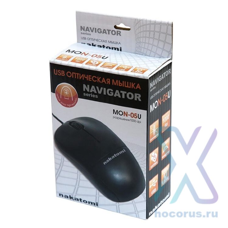 Мышь проводная  Nakatomi MON-05U Black  USB оптом