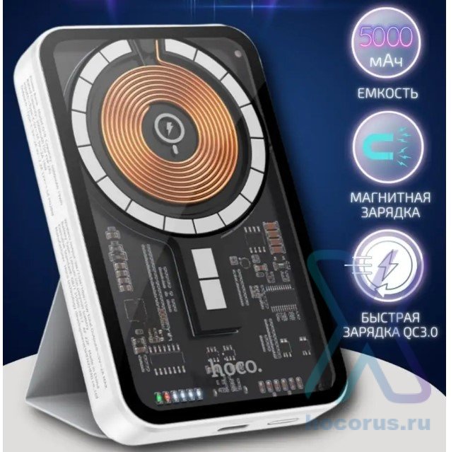 Портативный аккумулятор HOCO Q10 Transparent discovery edition PD20W, с беспроводной зарядкой, 2A, 5000 мА⋅ч, белый 6931474775948 (МСК) оптом